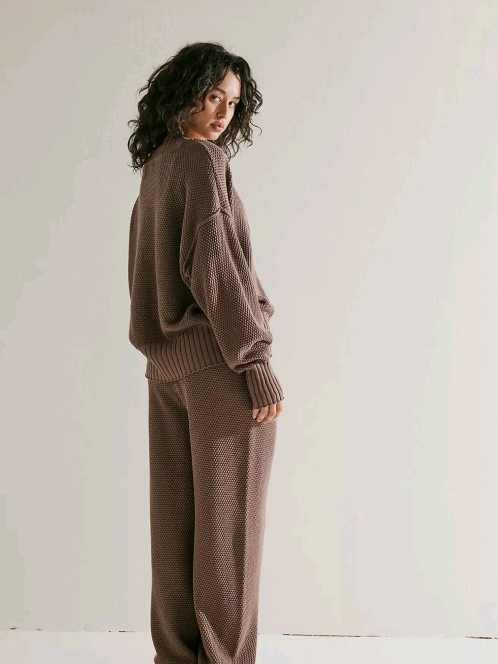 Free People Taupe Knit Sweater and Wide-Leg Pants Set, New Without Tags L